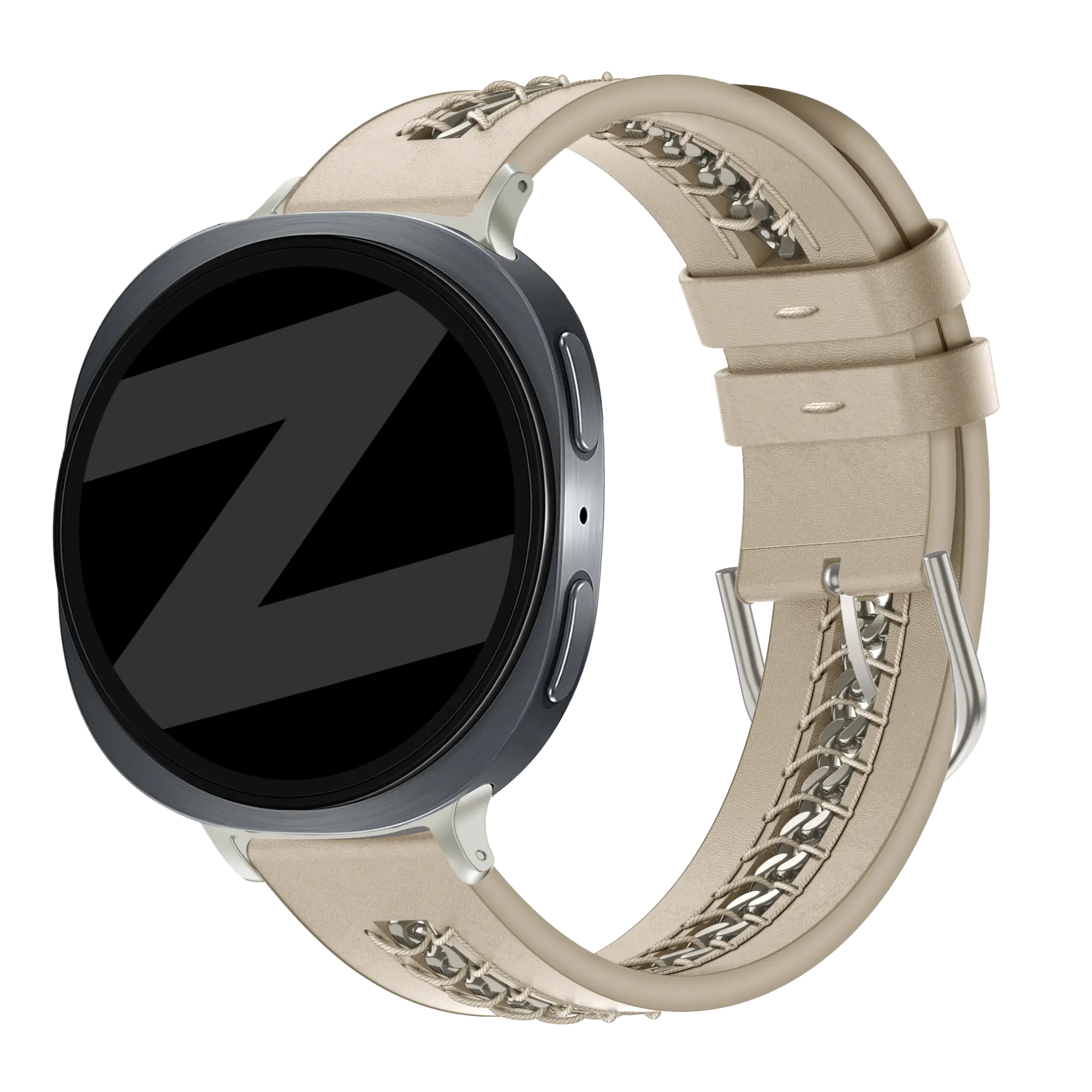 Bandz Samsung Galaxy Watch 9 - 44mm Leather Strap 'Chains' (Beige)
