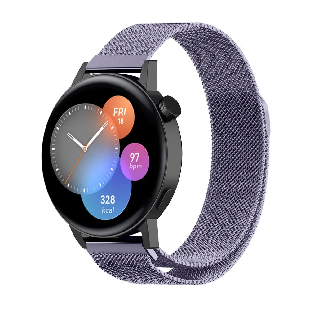 Milanese Strap, light purple, on a watch, 3/4 front view