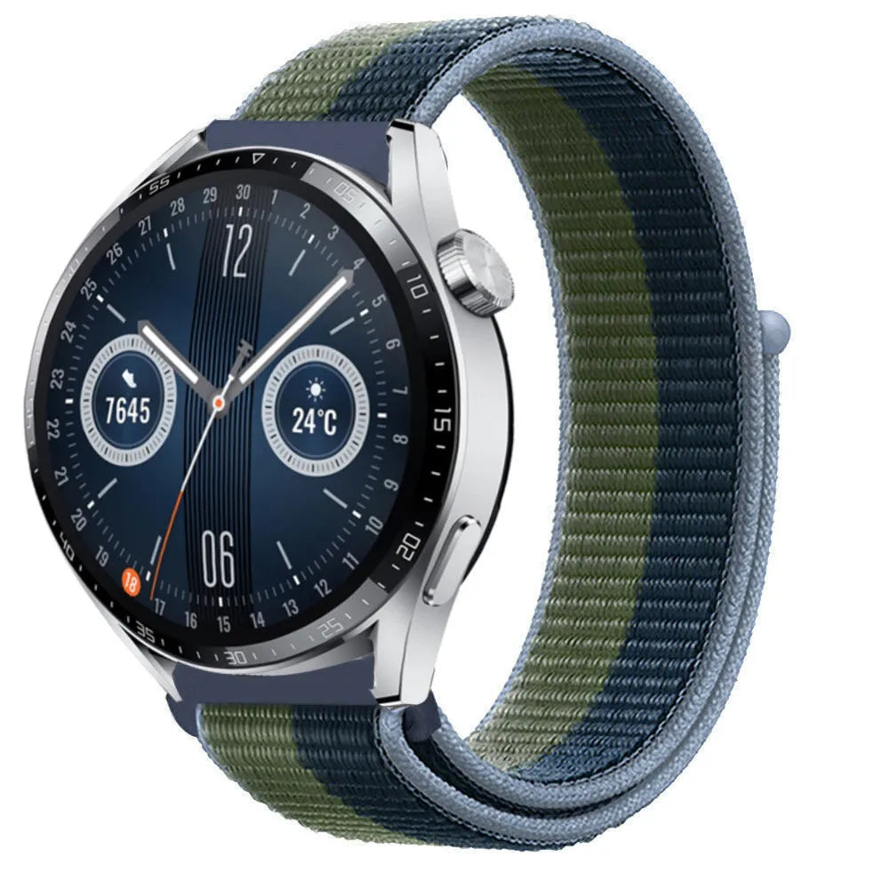 Nylon Strap, moss green, on a watch, 3/4 front view