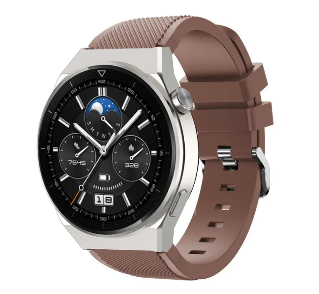 Twill Silicone Strap, brown, on a watch, 3/4 front view