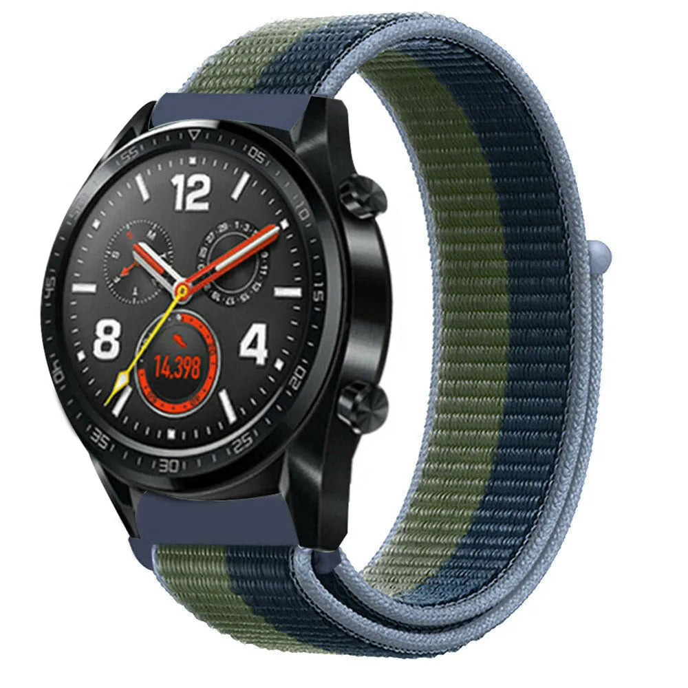 Nylon Strap, moss green, on a watch, 3/4 front view