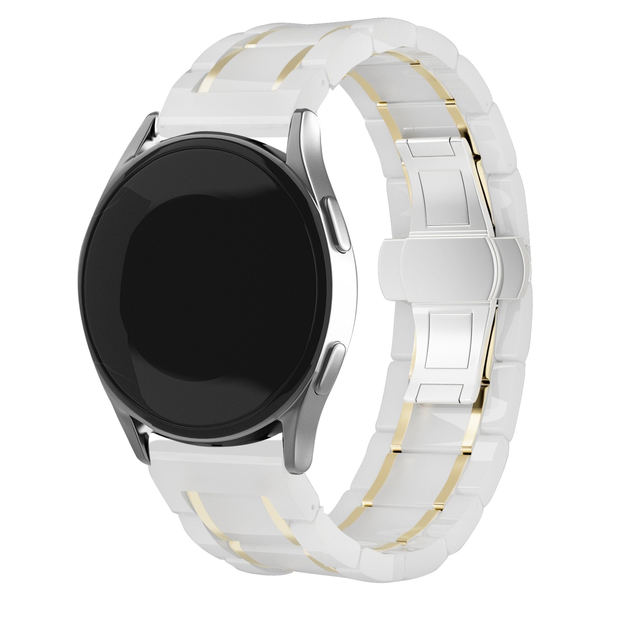 Samsung Galaxy Watch FE Ceramic Link Strap (White/Gold)