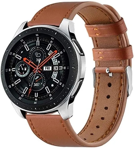 Modern Leather Strap, brown, on a watch, 3/4 front view