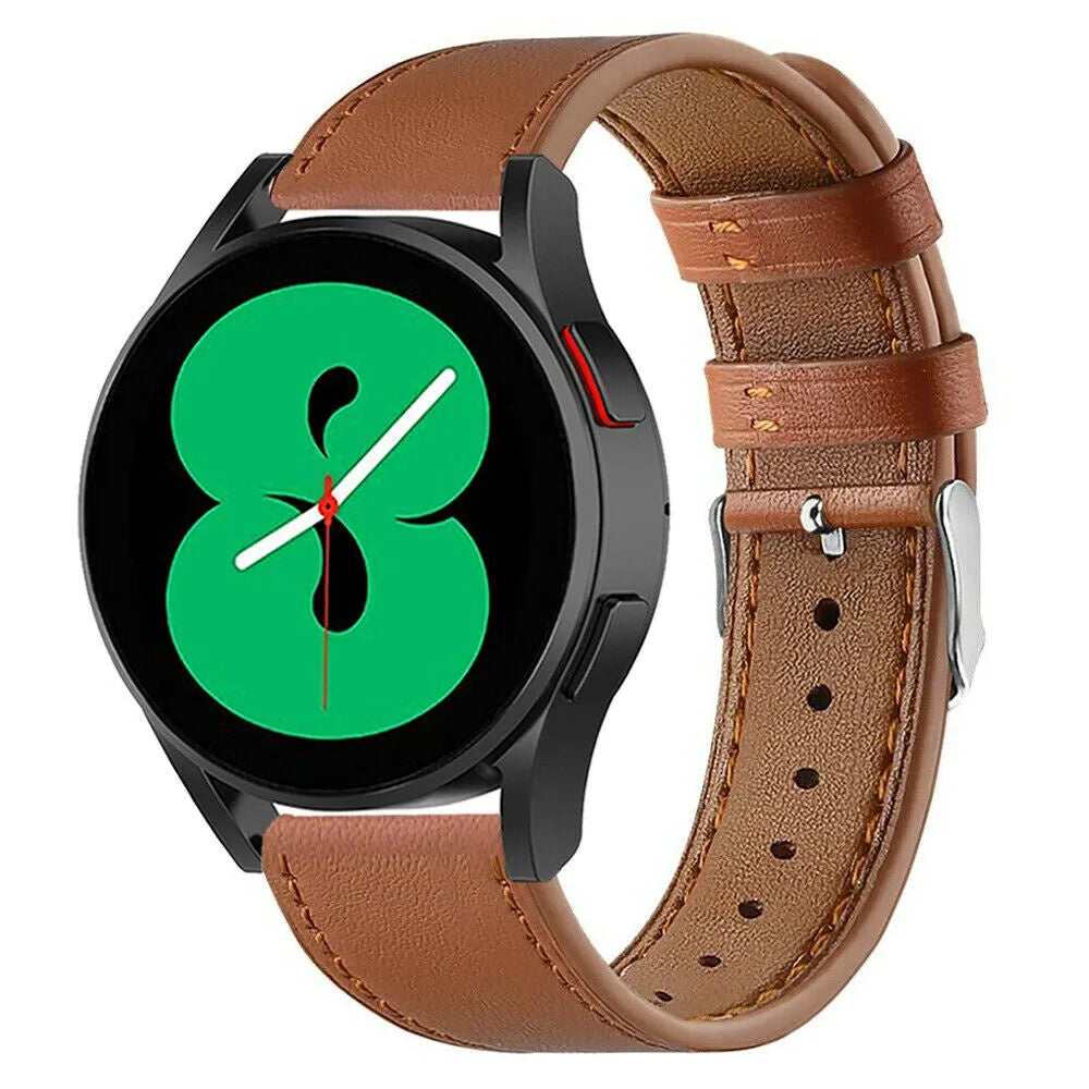 Modern Leather Strap, brown, on a watch, 3/4 front view