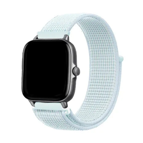 Nylon Strap, light cyan, on a watch, 3/4 front view