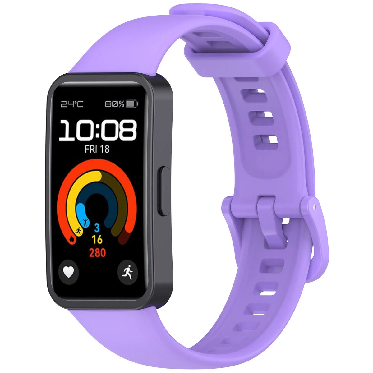 Silicone Strap, lilac, on a watch, 3/4 front view