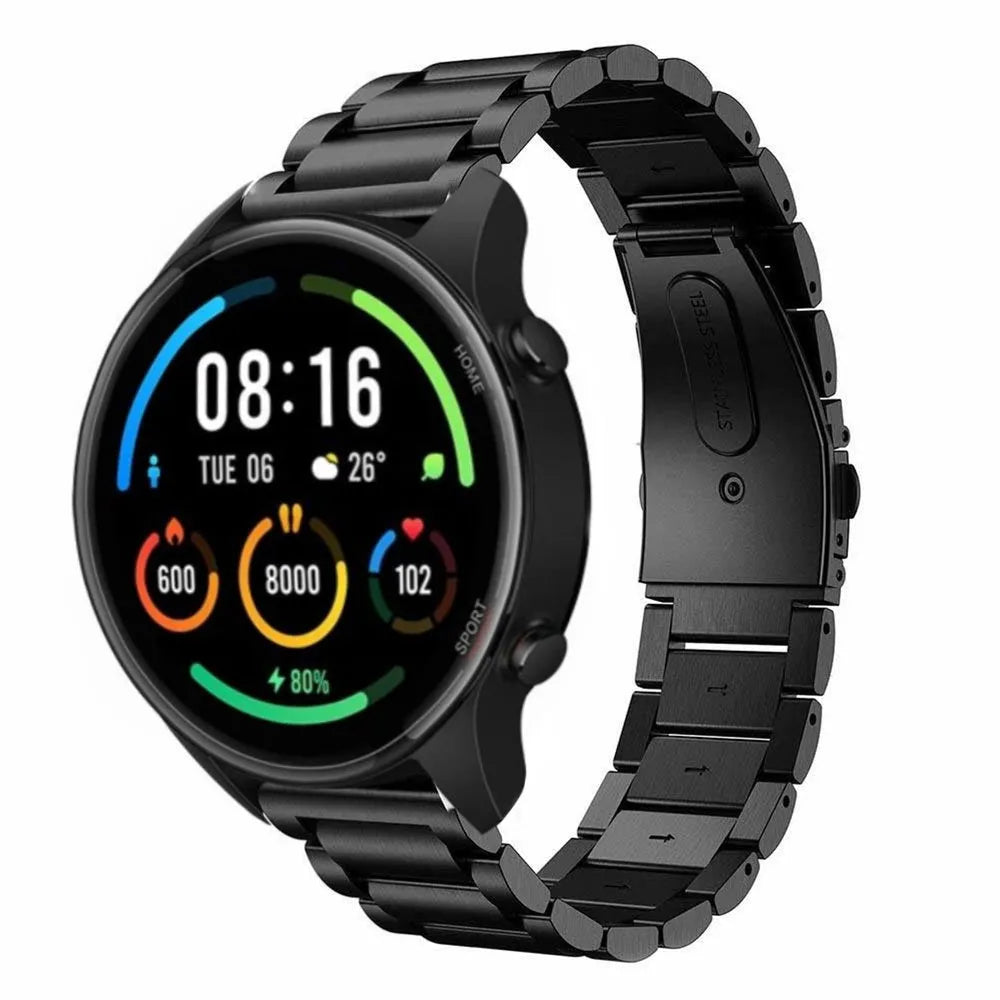 Titanium Strap, black, on a watch, 3/4 front view