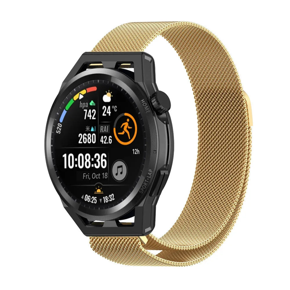 Milanese Strap, gold, on a watch, 3/4 front view