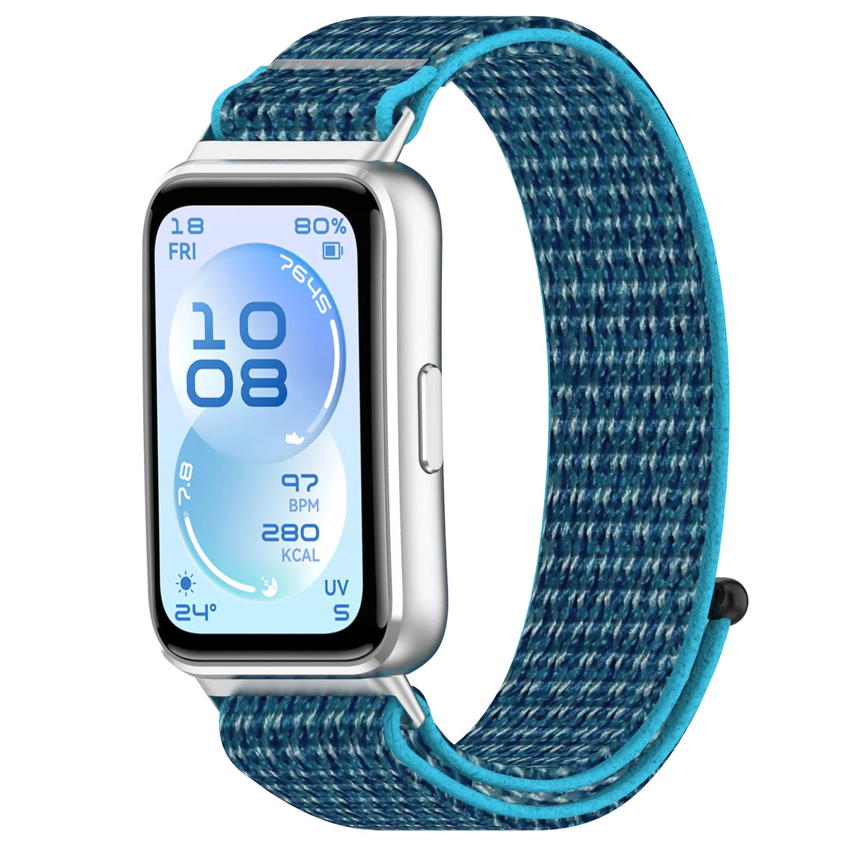 Nylon Strap, ocean blue, on a watch, 3/4 front view