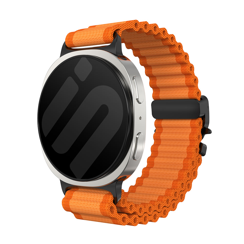 Samsung Galaxy Watch 8 - 44mm Outdoor Nylon Strap with P-Buckle (Orange/Black)