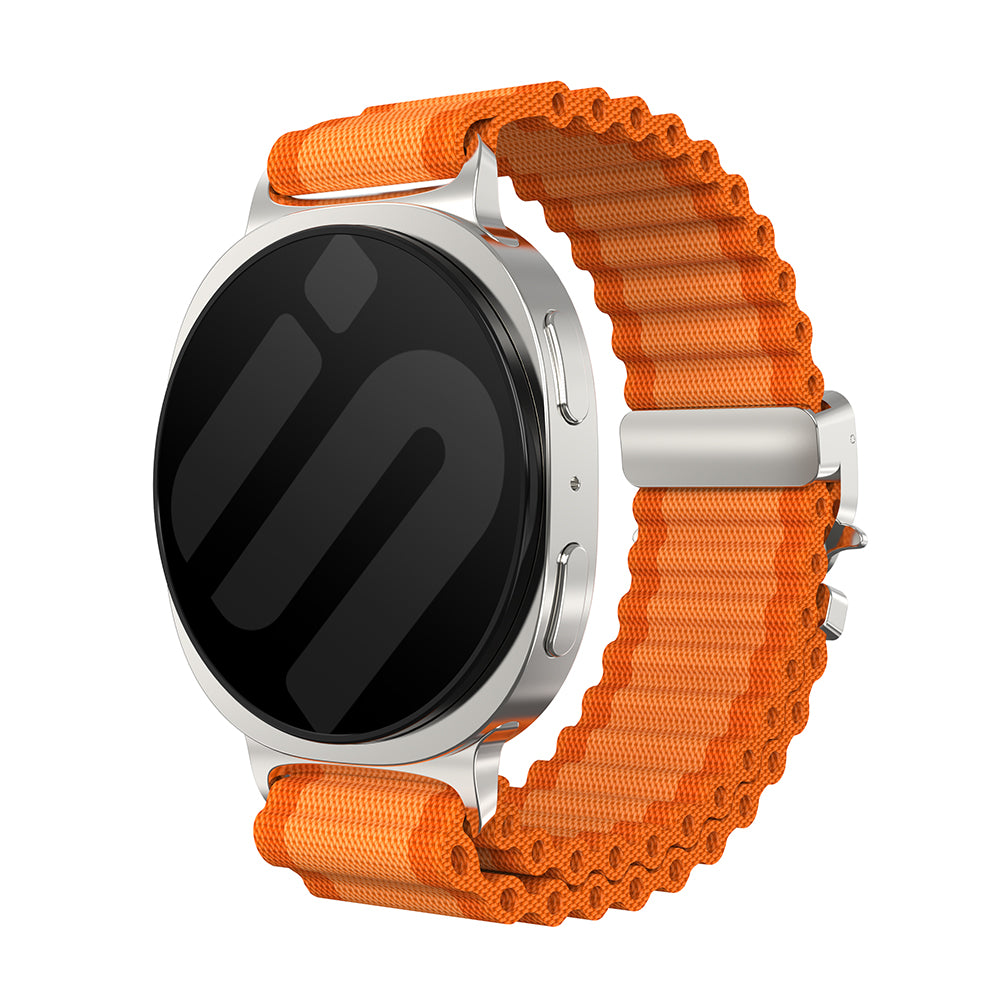 Samsung Galaxy Watch 8 - 40mm Outdoor Nylon Strap with P-Buckle (Orange/Silver)