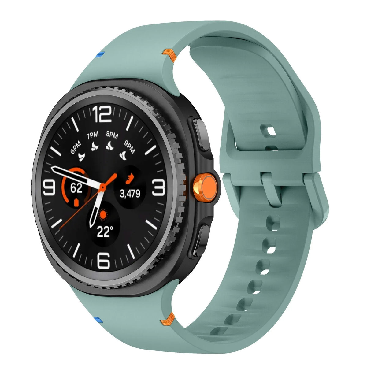 Silicone Strap, viridian, on a watch, 3/4 front view