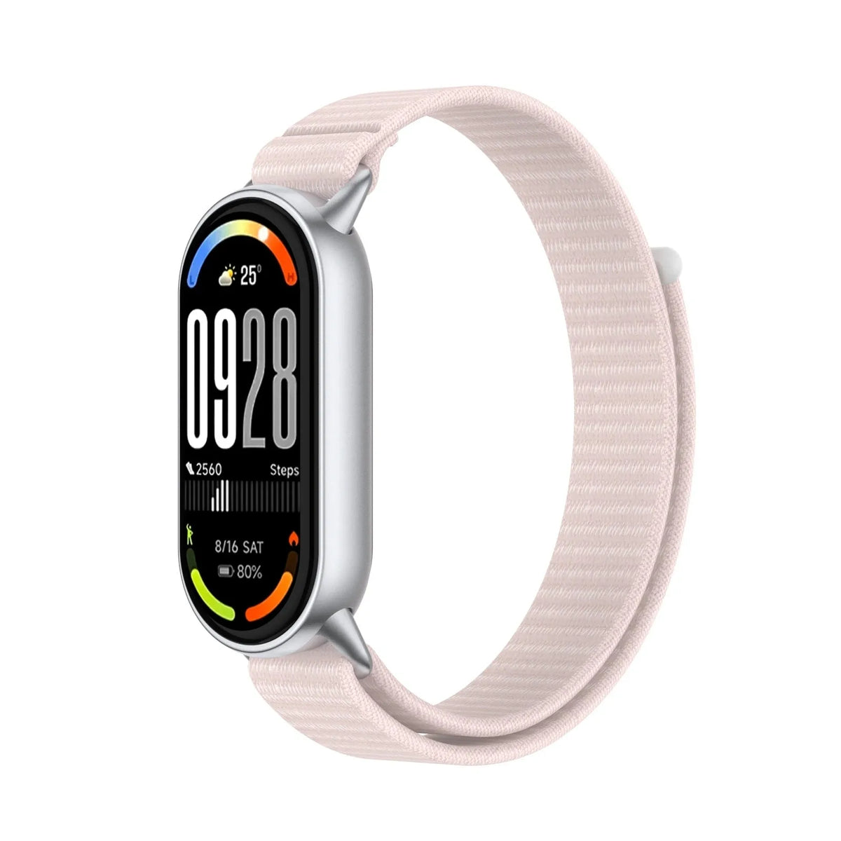 Modern Nylon Strap, light pink, on a watch, 3/4 front view