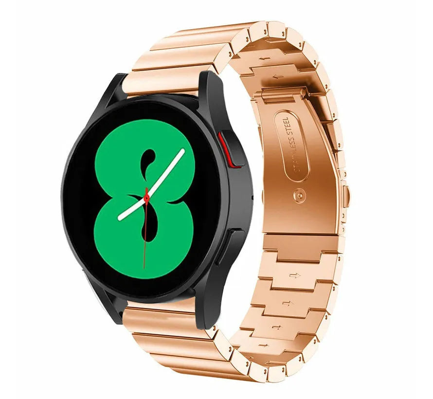 Premium Metal Strap, rose gold, on a watch, 3/4 front view