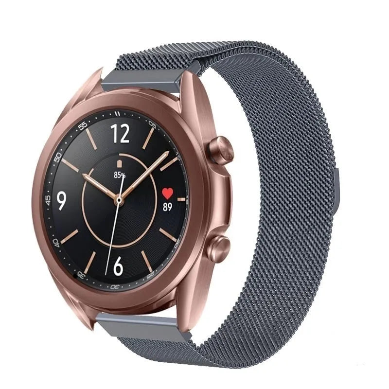 Milanese Strap, space grey, on a watch, 3/4 front view