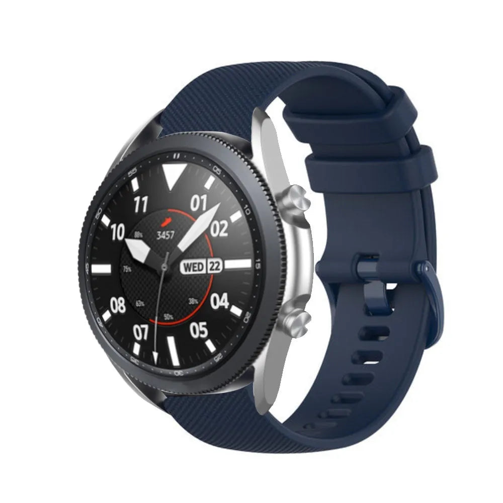 Premium Silicone Strap, dark blue, on a watch, 3/4 front view