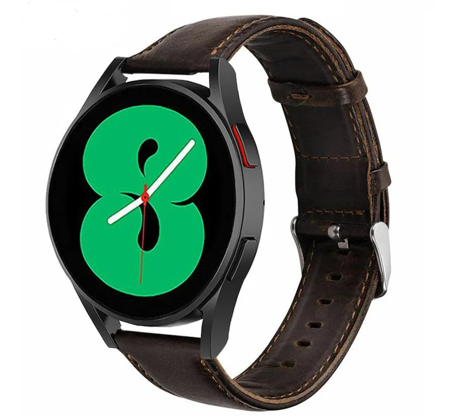 Leather Strap, dark brown, on a watch, 3/4 front view