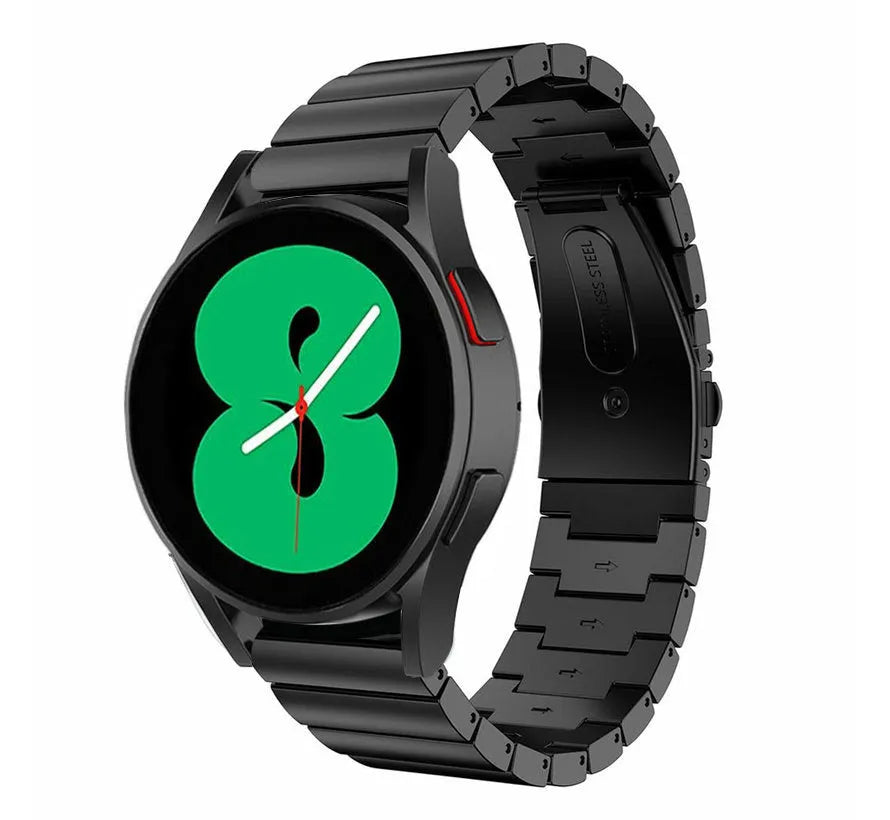 Premium Metal Strap, black, on a watch, 3/4 front view