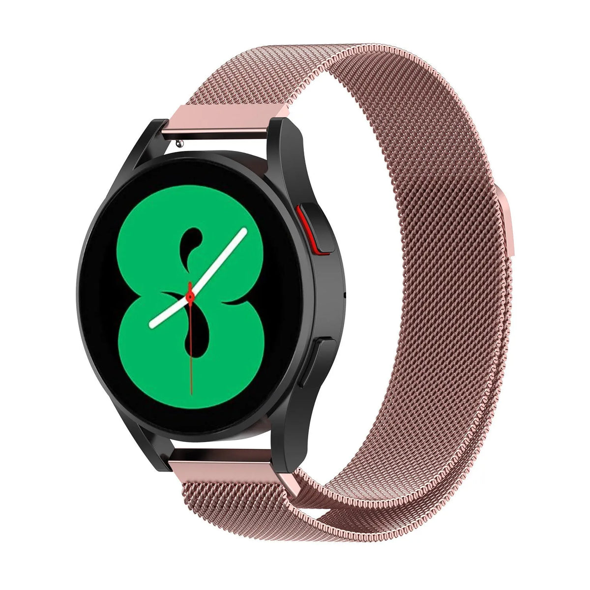 Milanese Strap, pink, on a watch, 3/4 front view