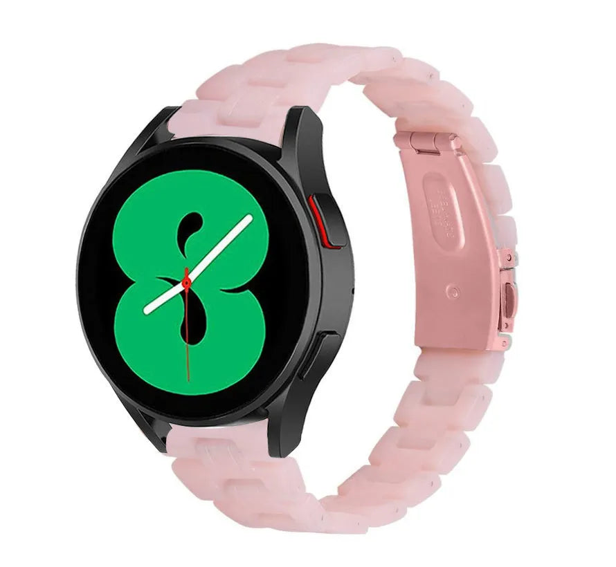 Metal Resin Strap, pink, on a watch, 3/4 front view