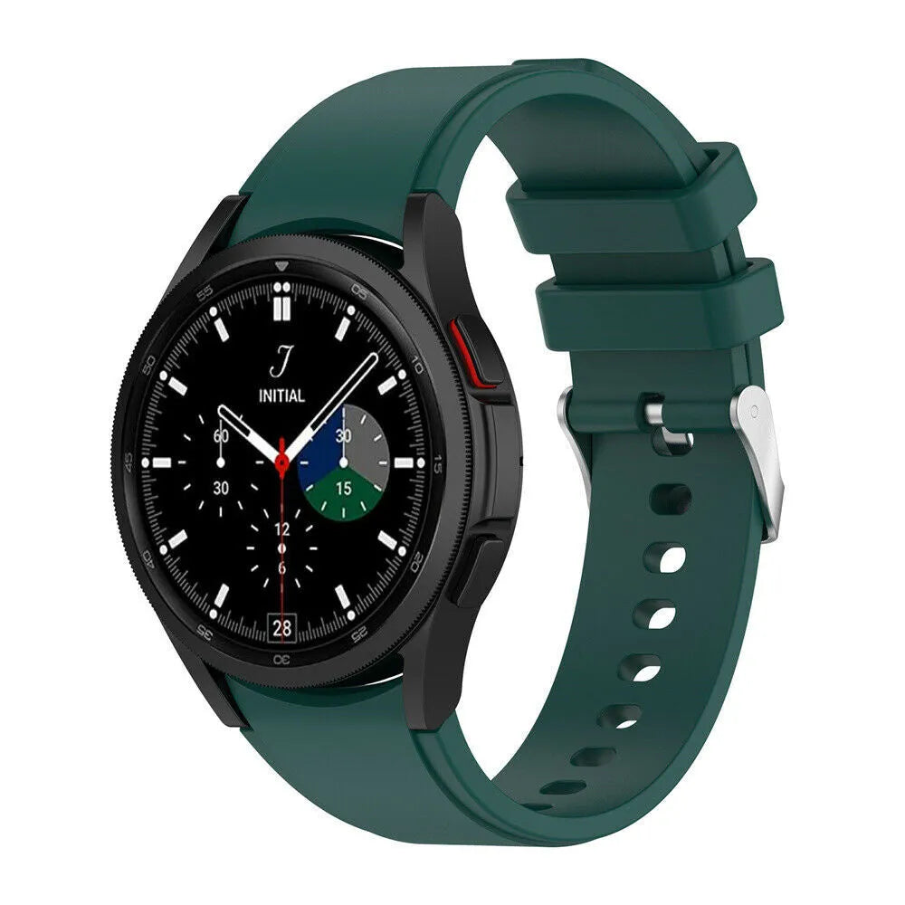 Silicone Strap 'Perfect Fit', dark green, on a watch, 3/4 front view