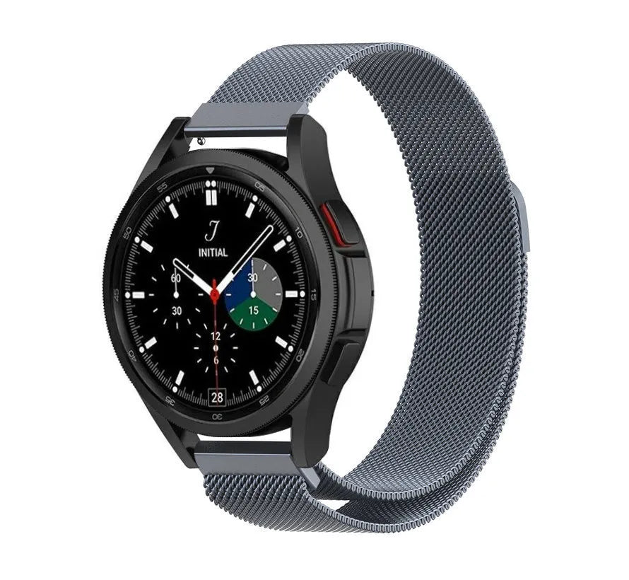 Milanese Strap, space grey, on a watch, 3/4 front view