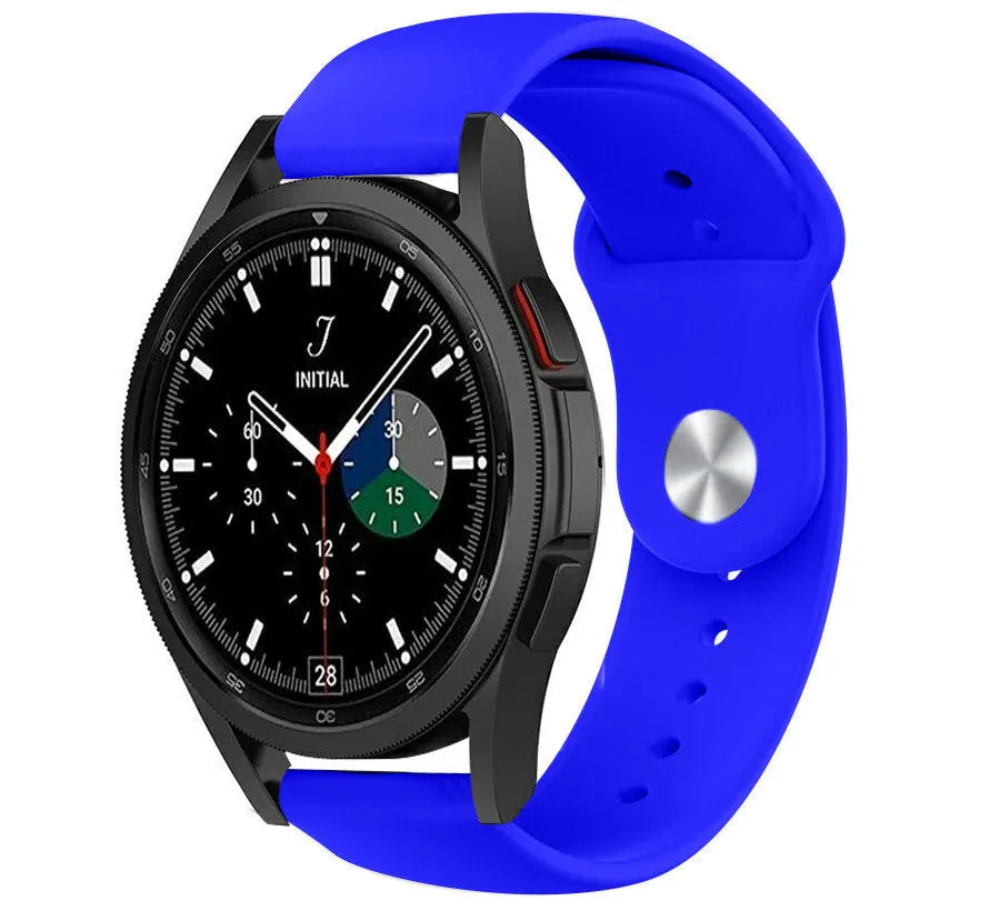 Silicone Sport Strap, blue, on a watch, 3/4 front view