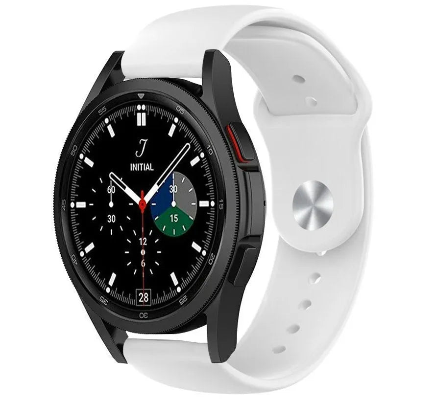 Silicone Sport Strap, white, on a watch, 3/4 front view