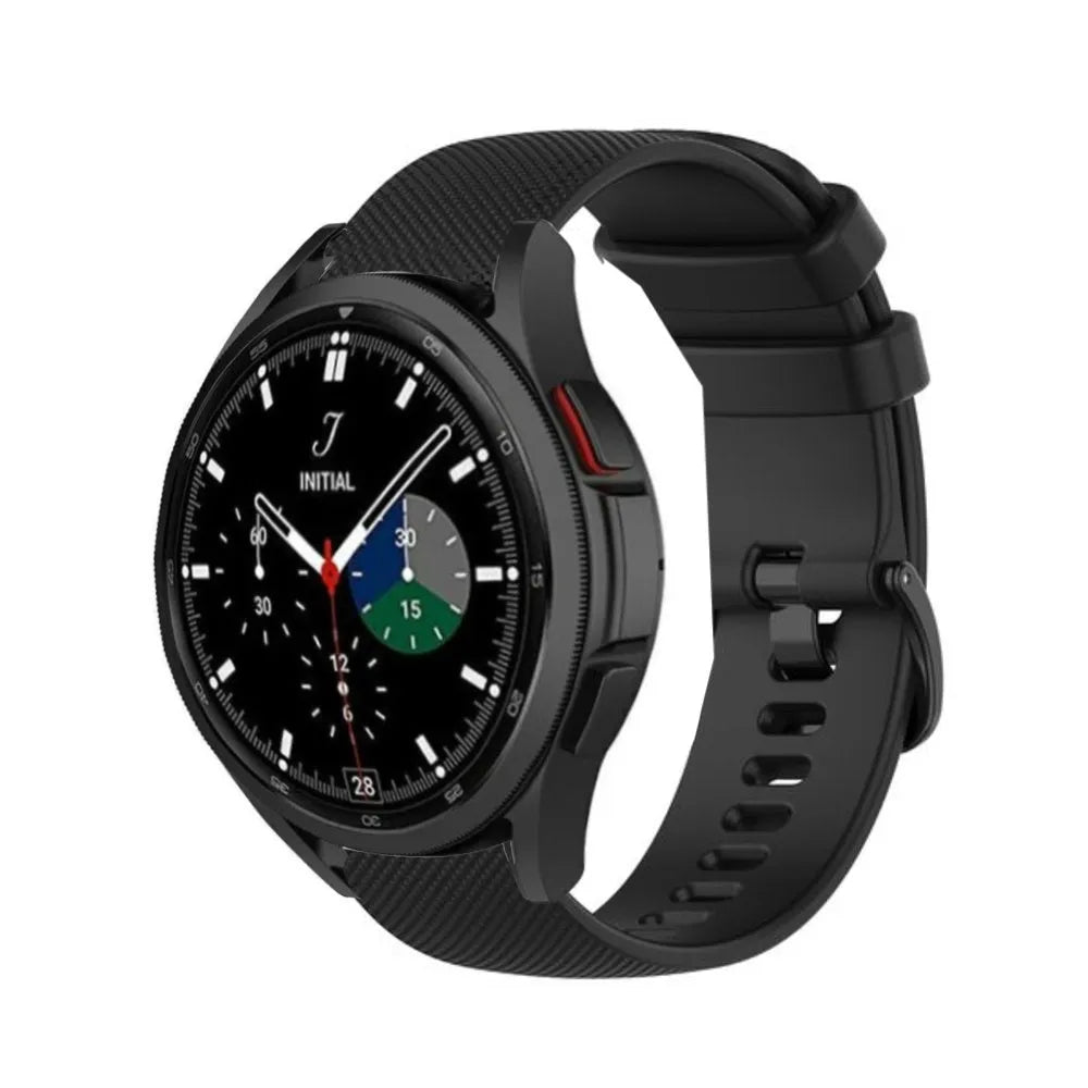 Premium Silicone Strap, black, on a watch, 3/4 front view