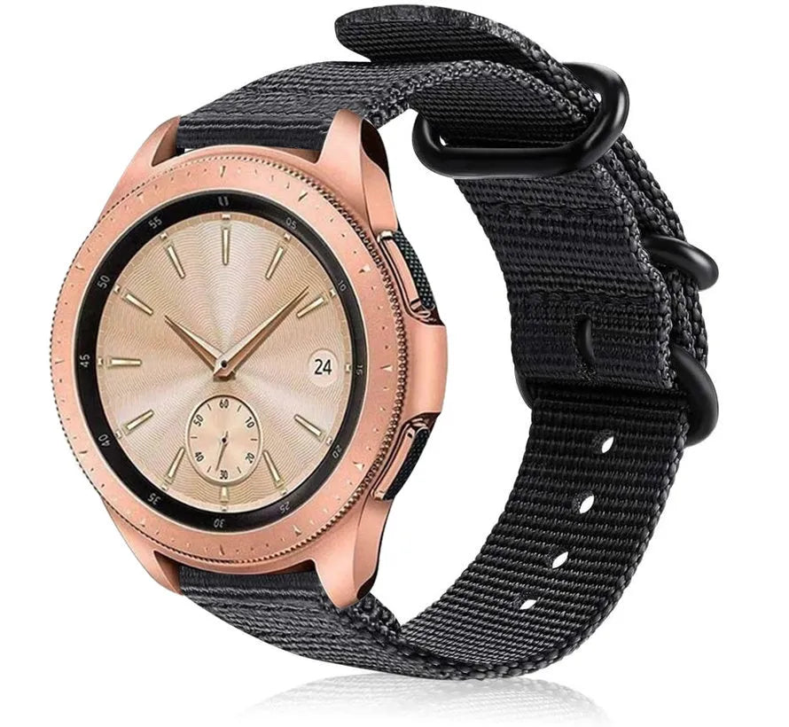 Nylon Buckle Strap, black, on a watch, 3/4 front view