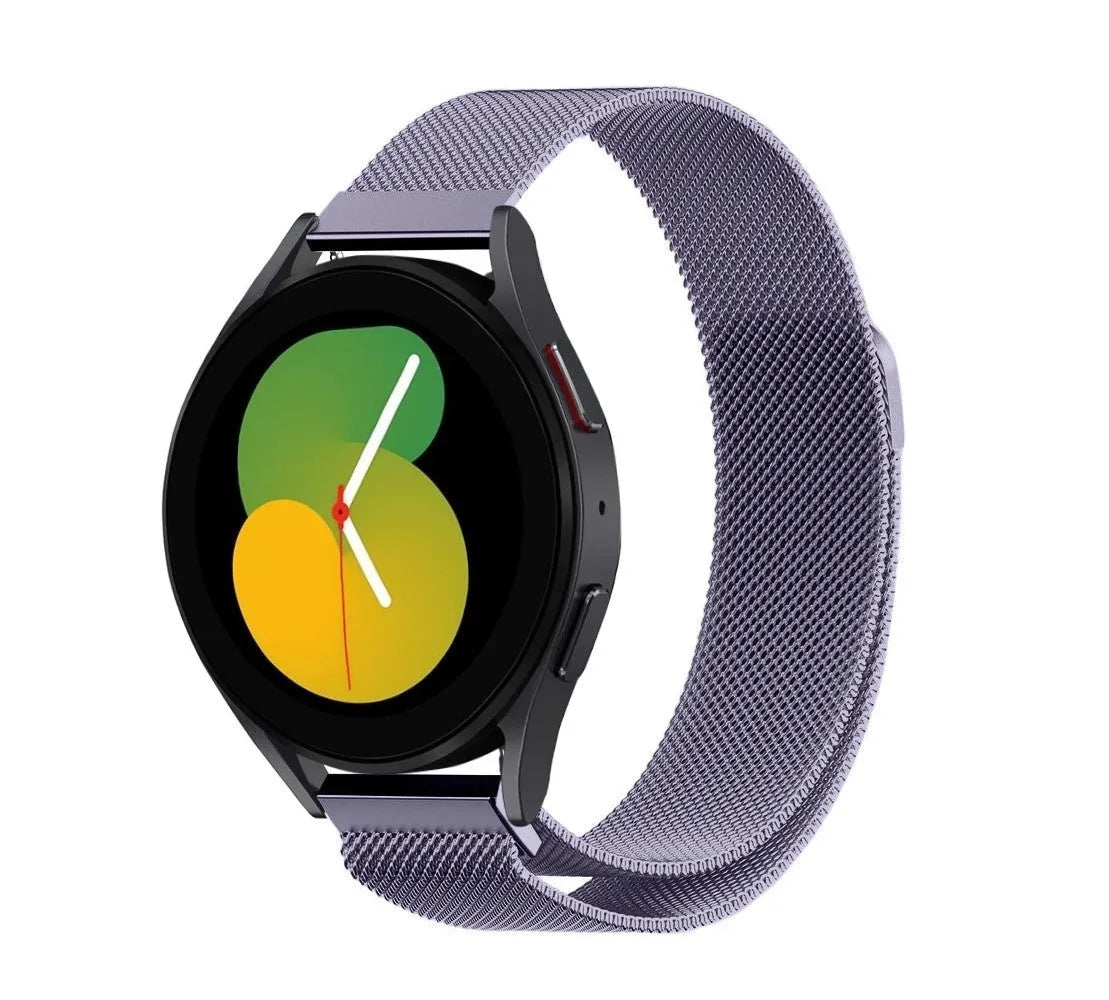 Milanese Strap, light purple, on a watch, 3/4 front view