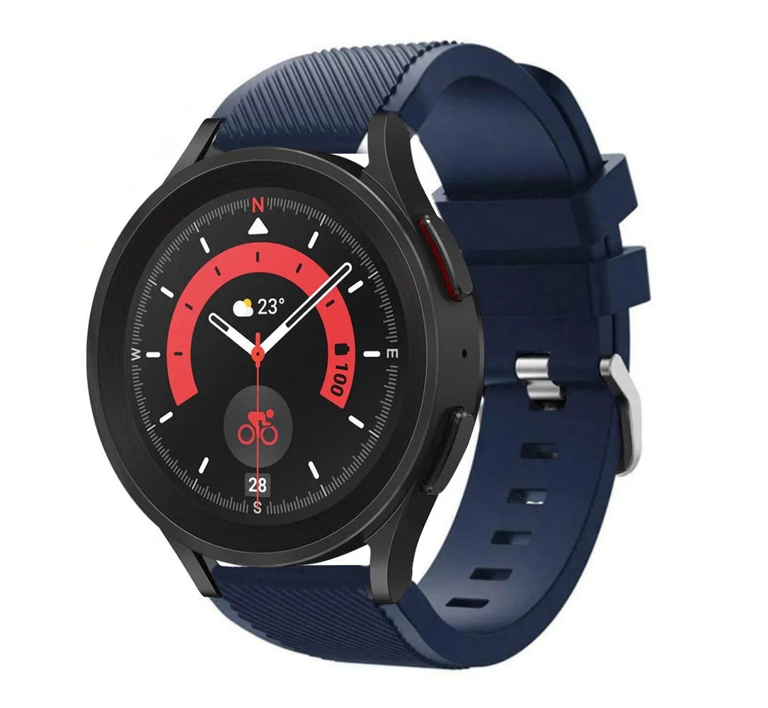 Twill Silicone Strap, dark blue, on a watch, 3/4 front view