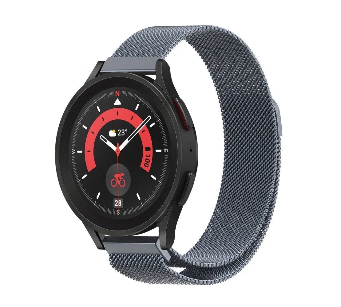 Milanese Strap, space grey, on a watch, 3/4 front view