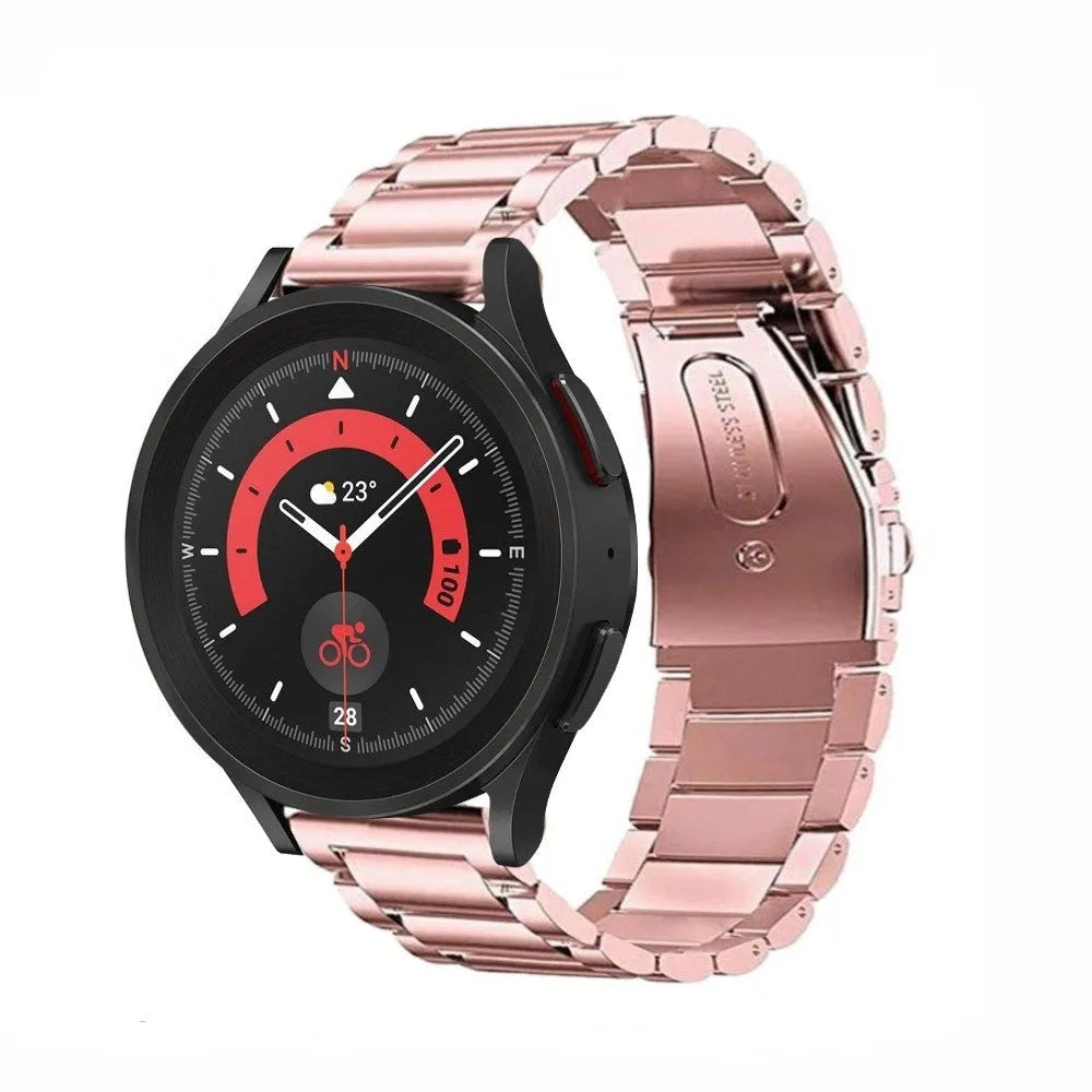 Steel Strap, pink, on a watch, 3/4 front view