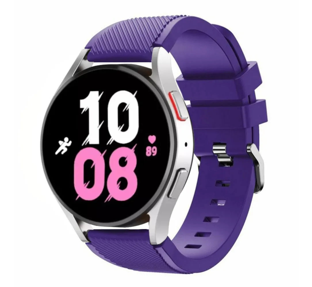 Twill Silicone Strap, purple, on a watch, 3/4 front view