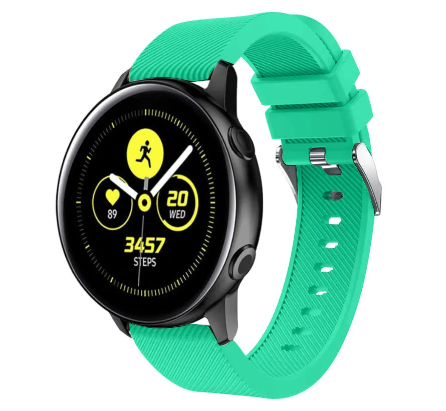 Twill Silicone Strap, aqua, on a watch, 3/4 front view
