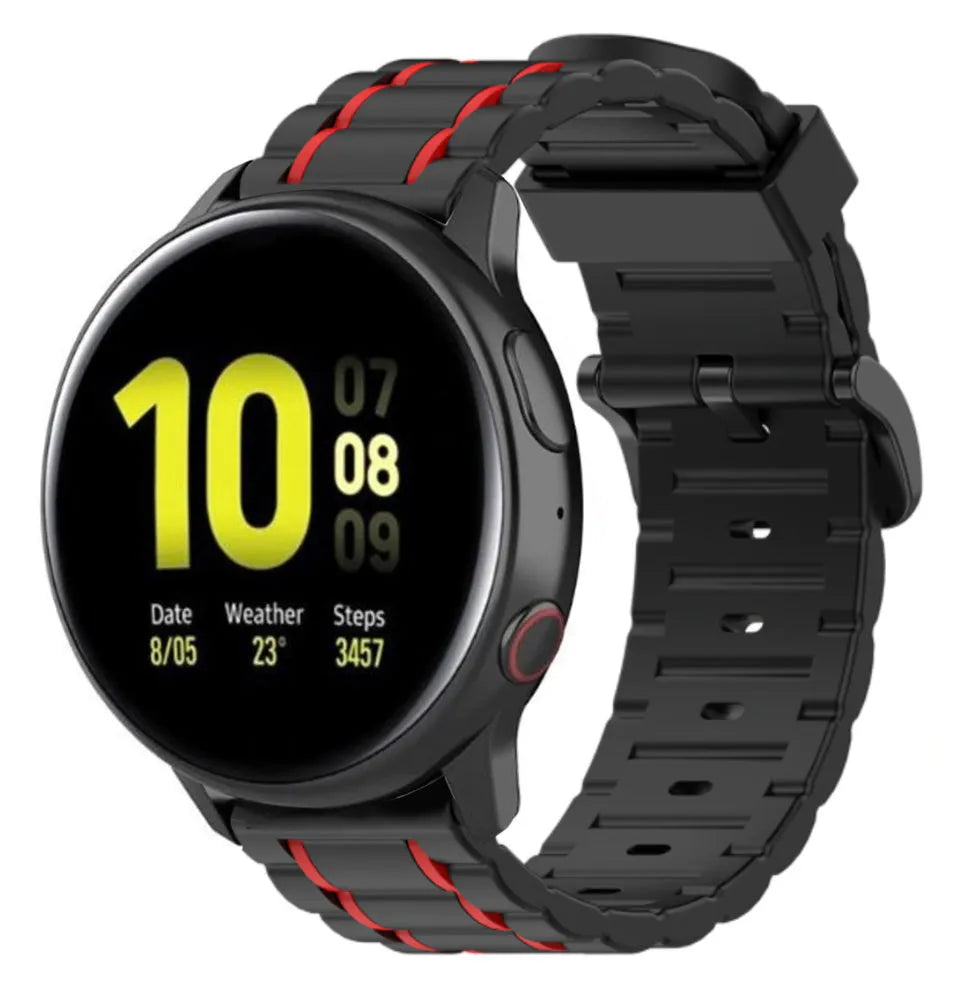 Silicone Strap 'Tough', black/red, on a watch, 3/4 front view