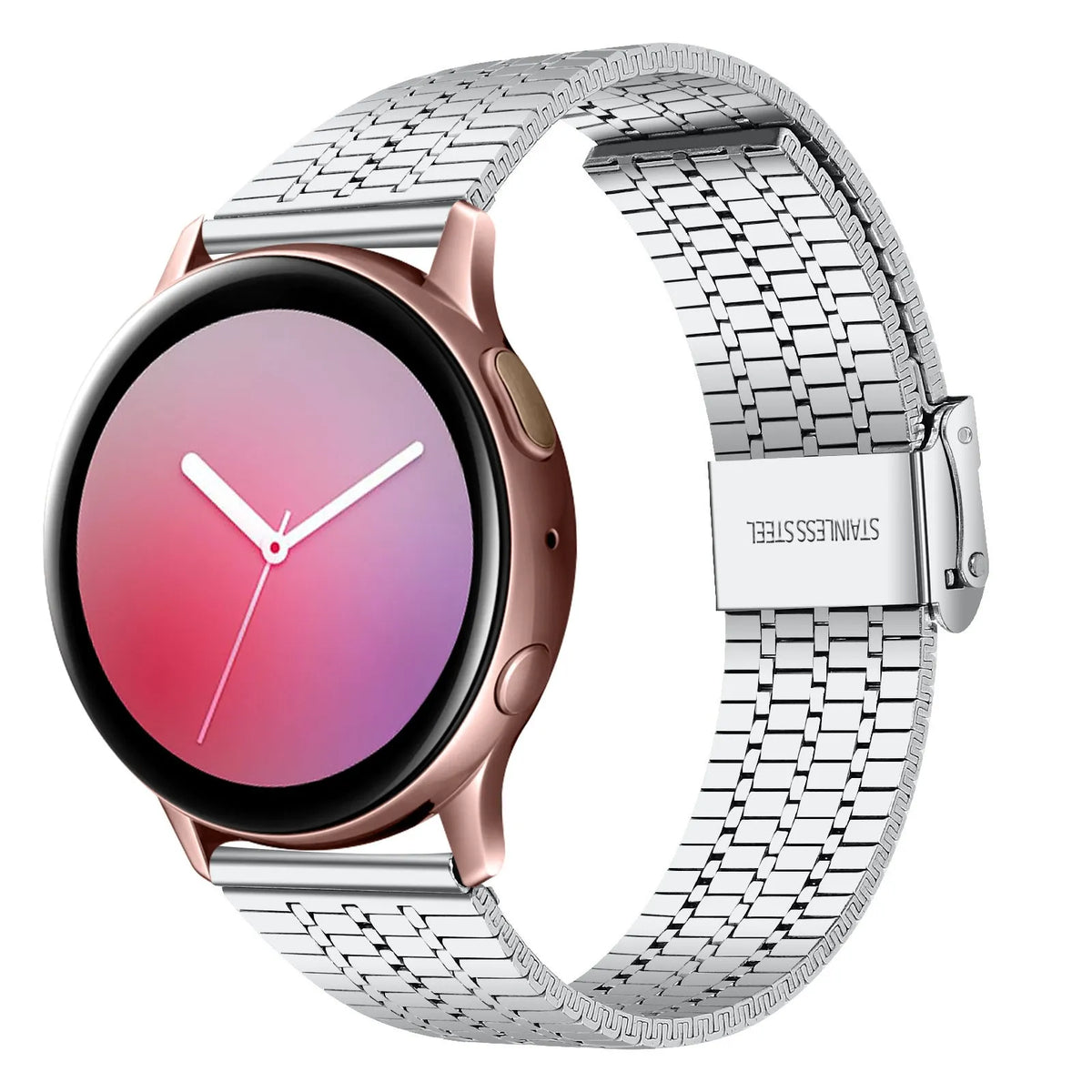 Fine Steel Strap, silver, on a watch, 3/4 front view