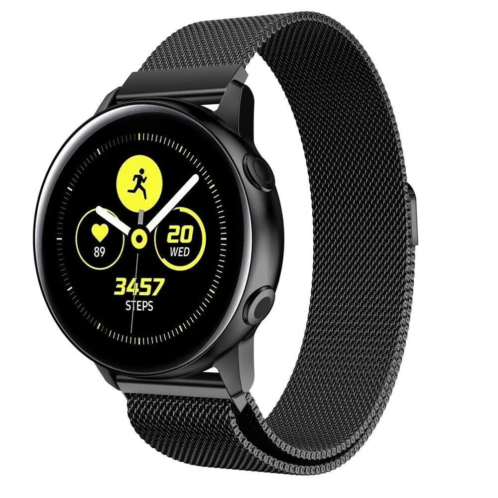 Milanese Strap, black, on a watch, 3/4 front view