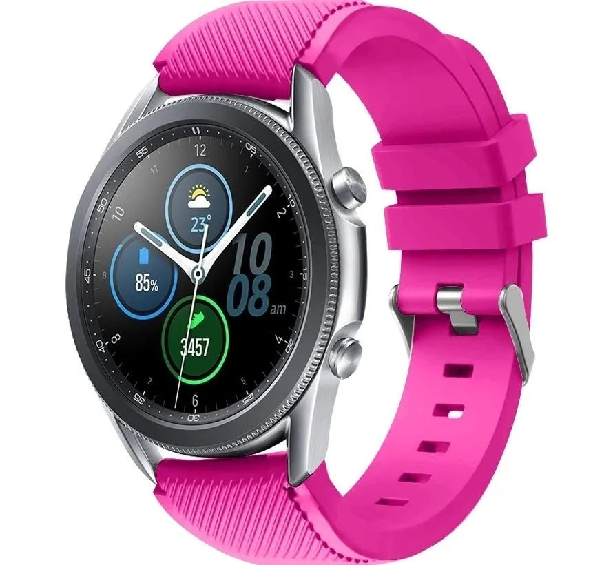 Twill Silicone Strap, bright pink, on a watch, 3/4 front view