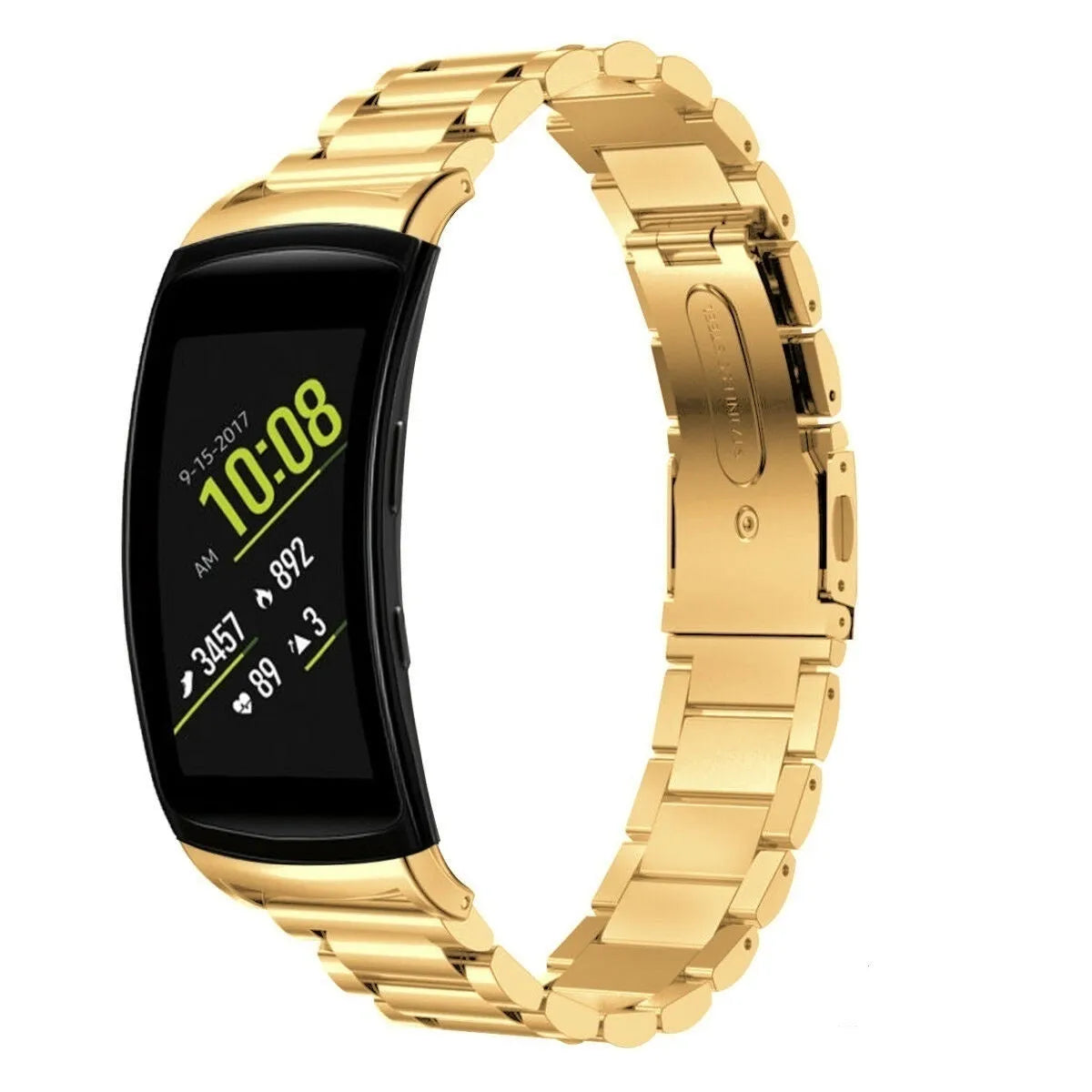 Steel Strap, gold, on a watch, 3/4 front view