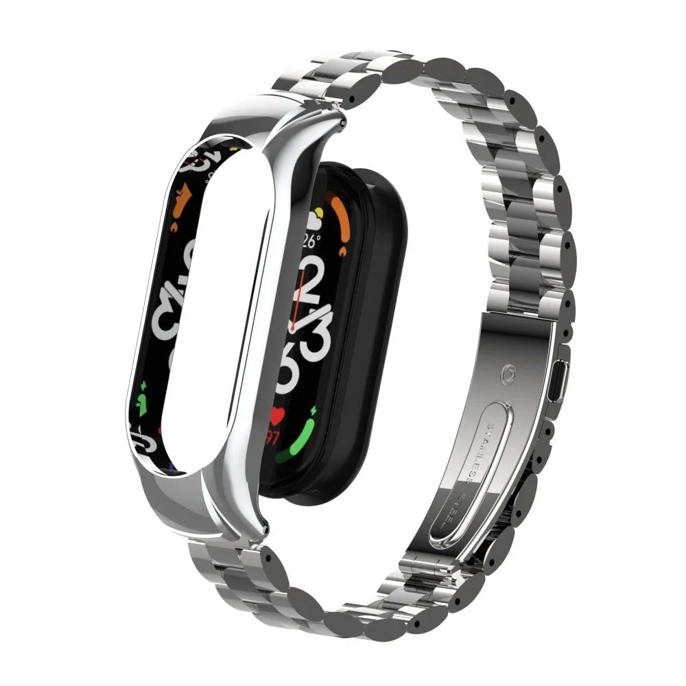 Steel Strap, silver/black, on a watch, 3/4 front view