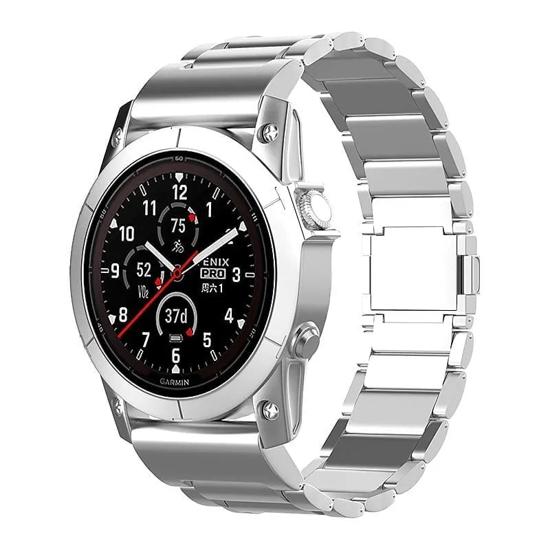 Magnetic Titanium Strap, silver, on a watch, 3/4 front view