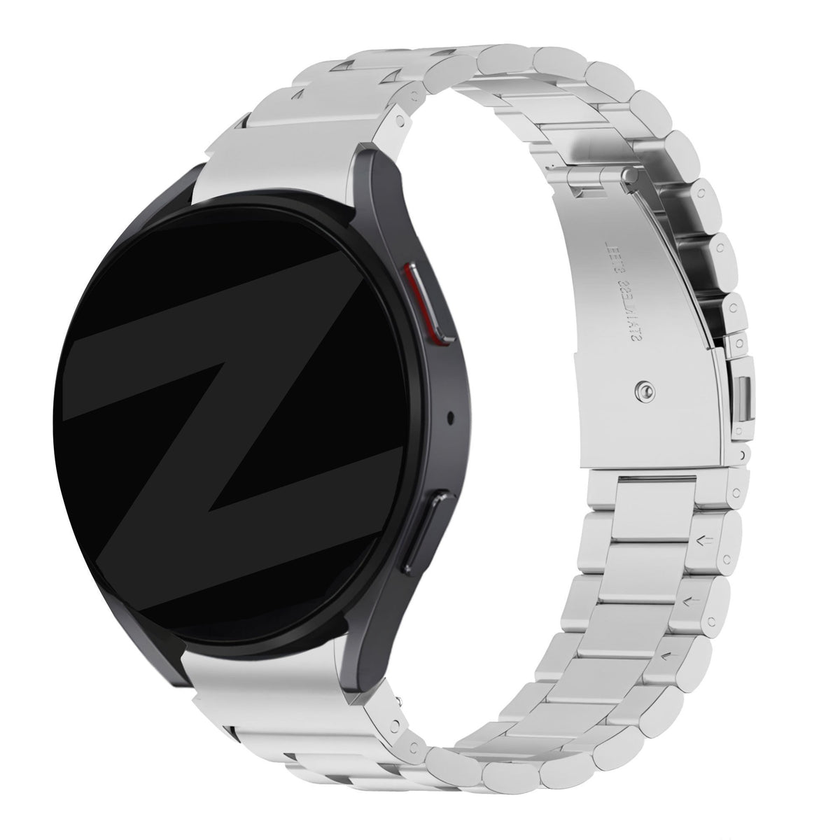 Steel Strap 'Classic', silver, on a watch, 3/4 front view