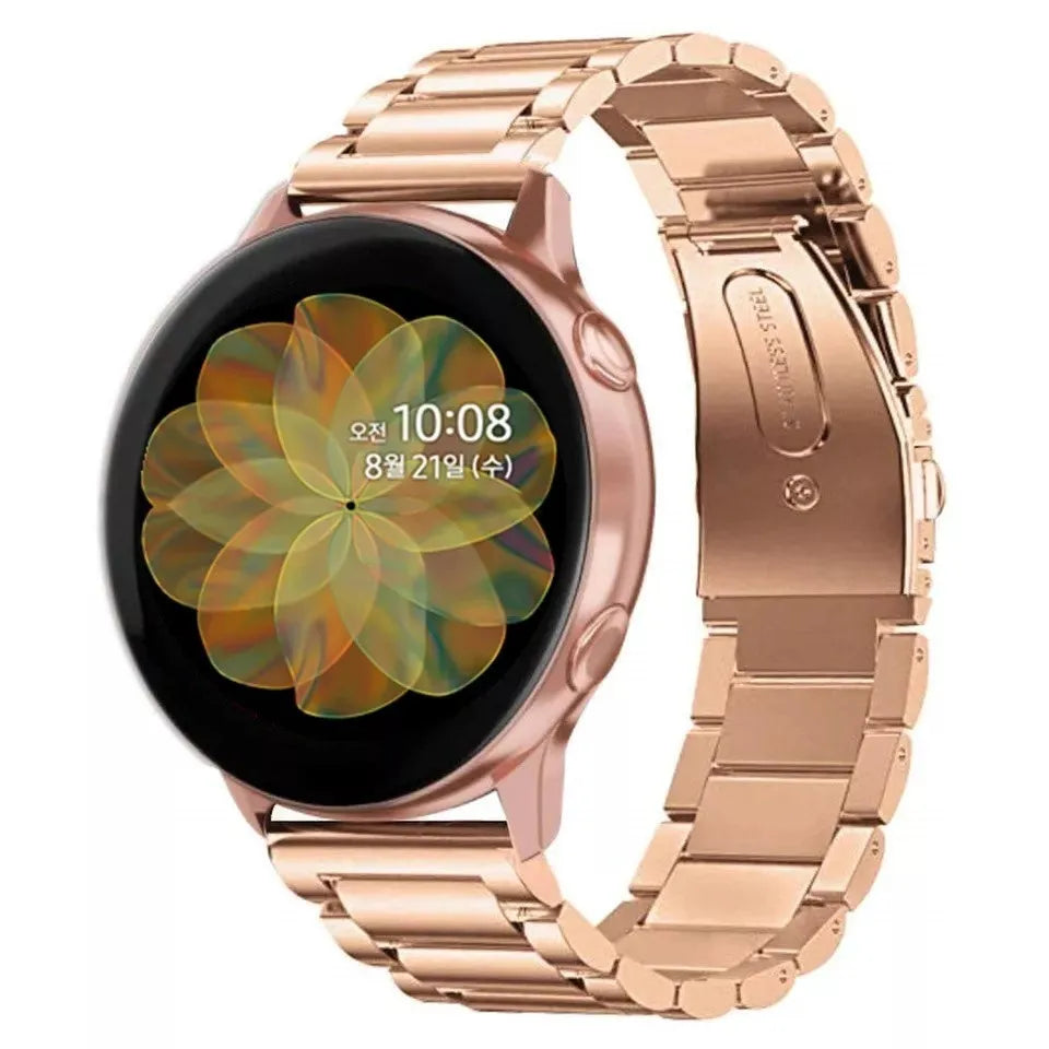 Steel Strap, rose gold, on a watch, 3/4 front view