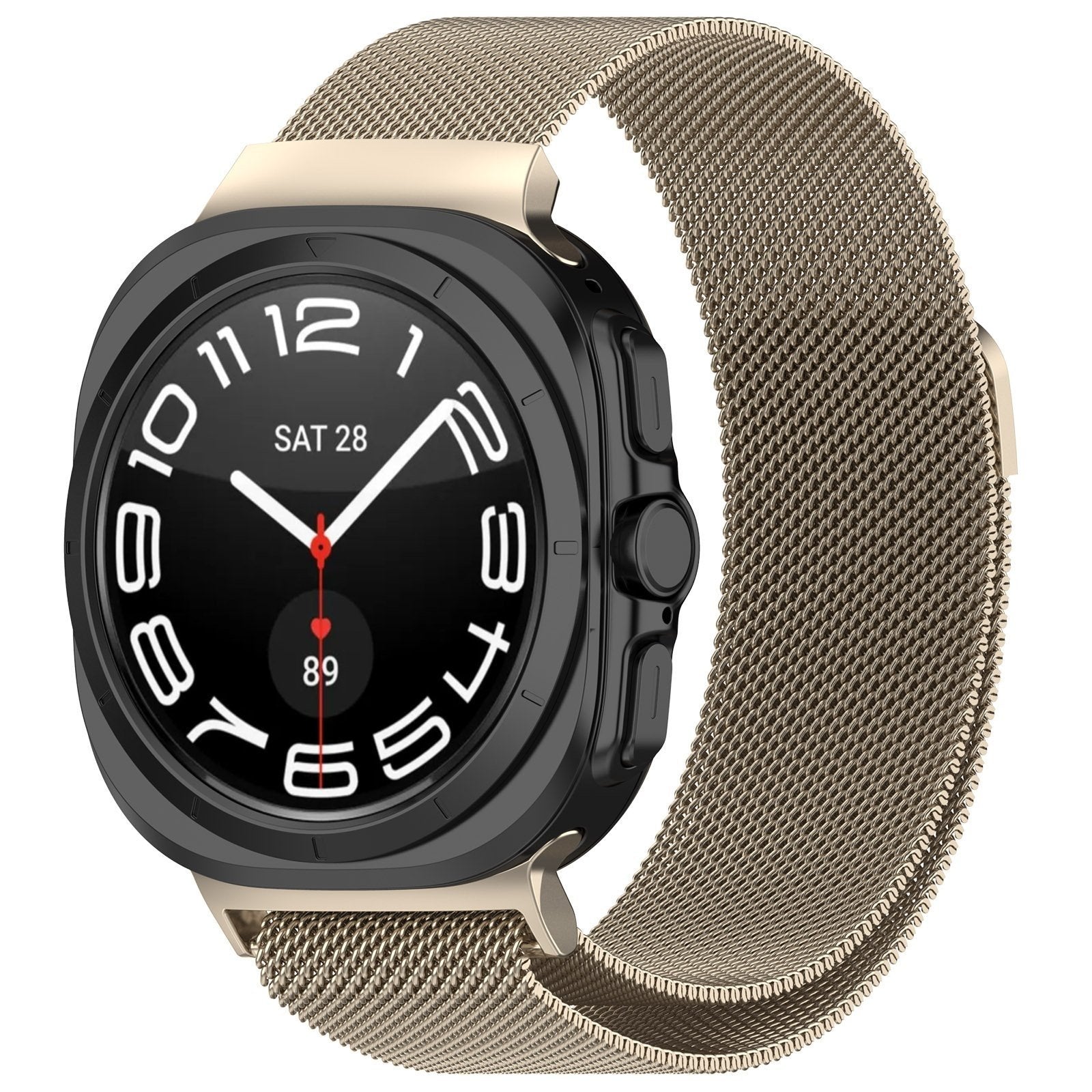 Milanese Strap, starlight, on a watch, 3/4 front view