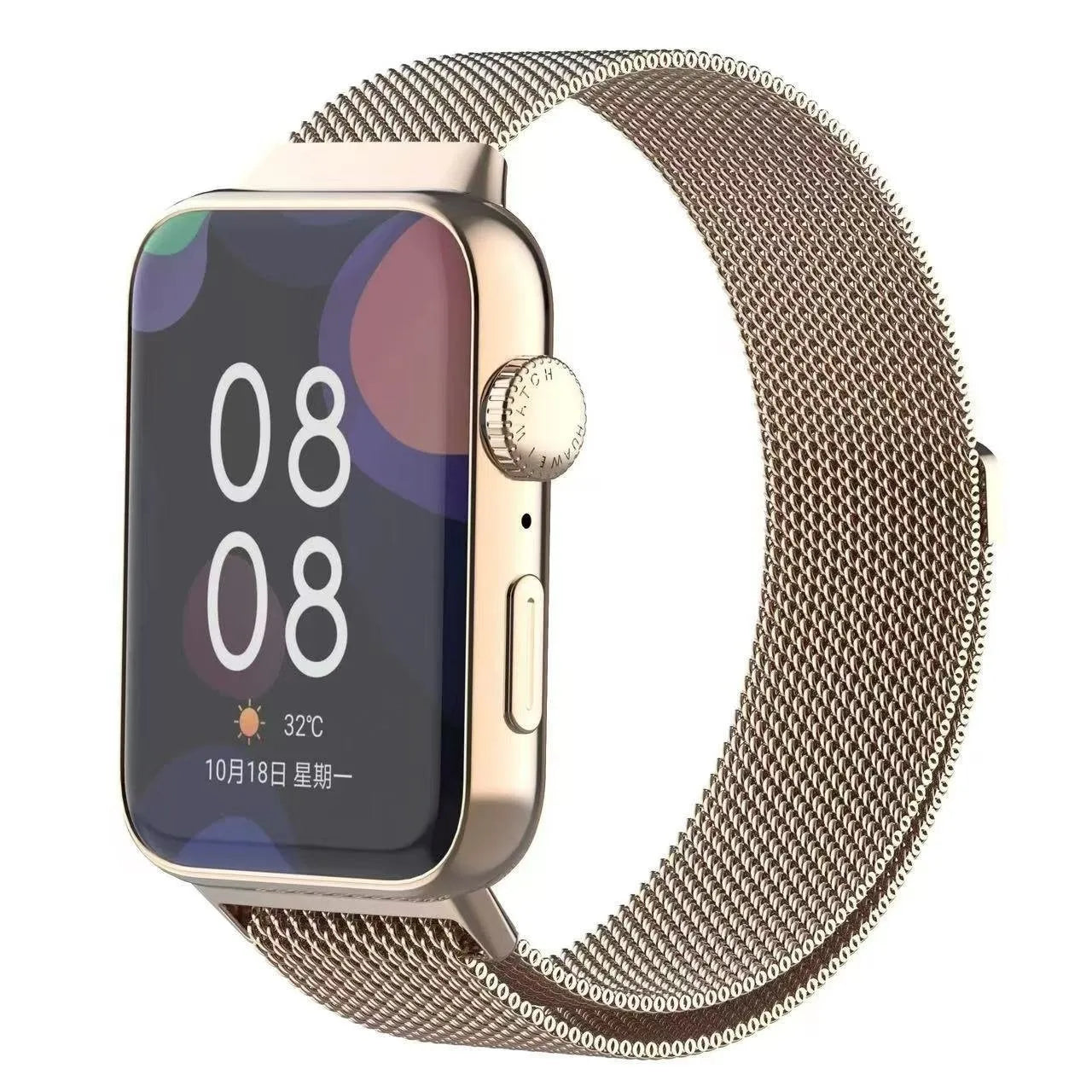 Milanese Strap, starlight, on a watch, 3/4 front view