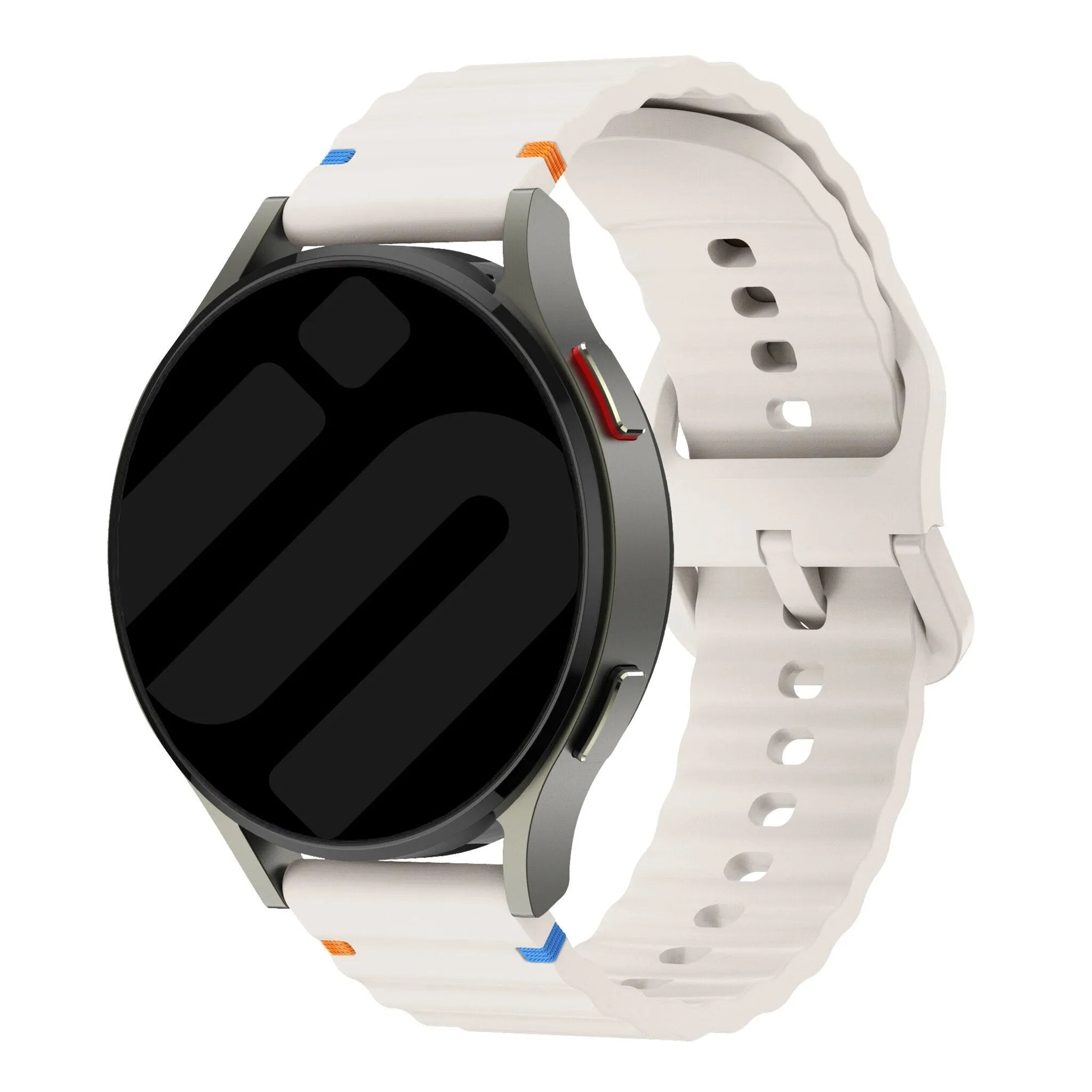 Wave Silicone Strap, starlight, on a watch, 3/4 front view