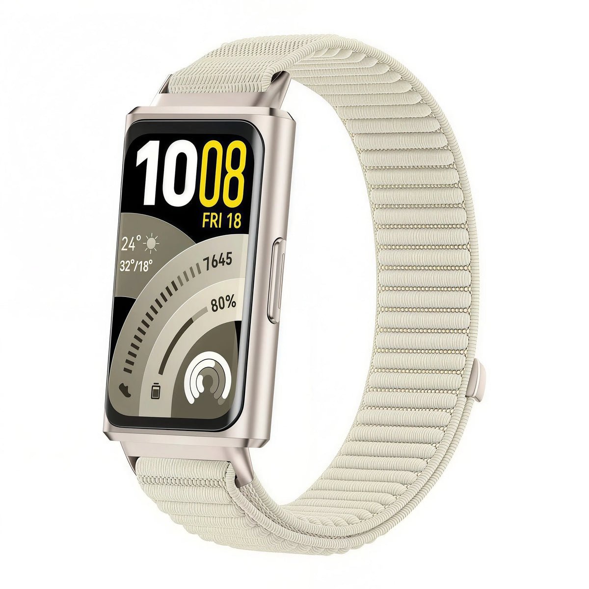Wave Nylon Strap, starlight, on a watch, 3/4 front view
