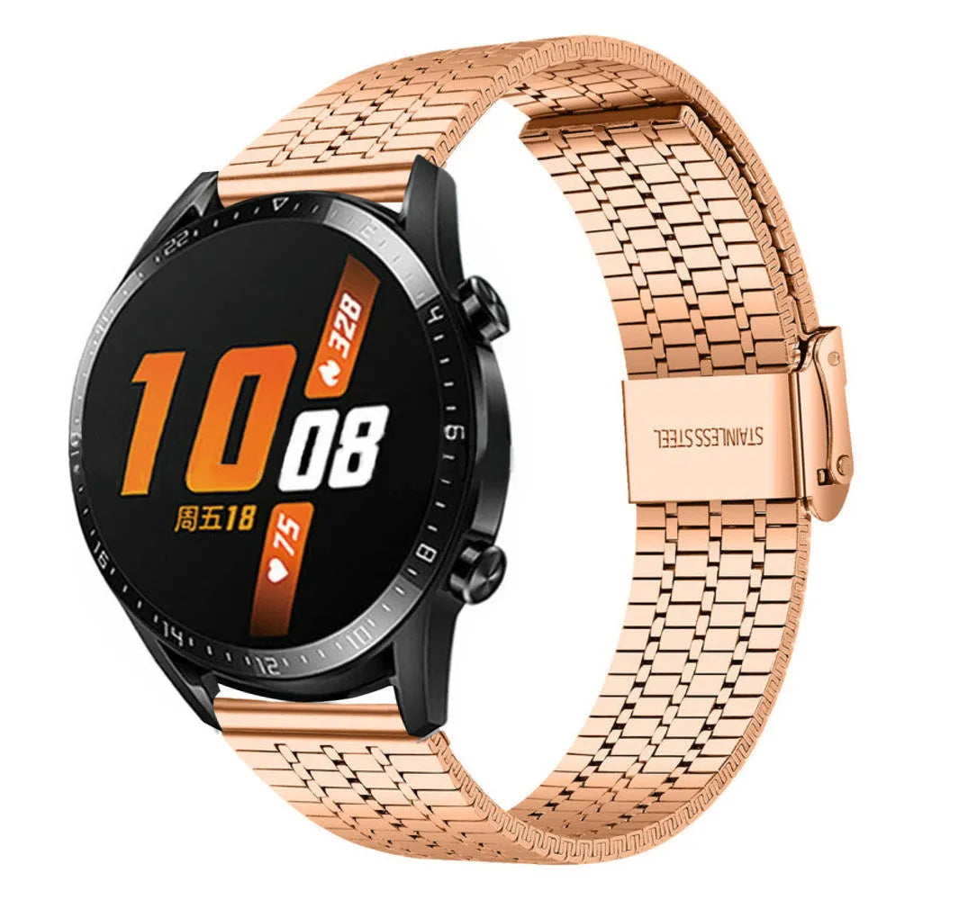 Fine Steel Strap, rose gold, on a watch, 3/4 front view